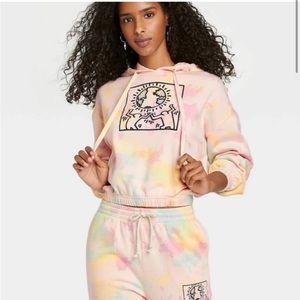 Keith Haring tie dye crop hoodie